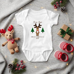 Baby's First Christmas Reindeer Name Bodysuit