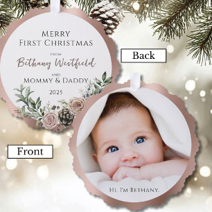 Baby's First Christmas Rose Gold Photo Keepsake Tree Decoration Card