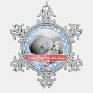 Baby's First Christmas Rudolph Snowflake Pewter Christmas Ornament