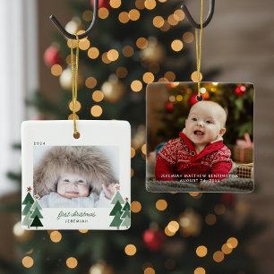 Baby's First Christmas Rustic Trees Photo Ceramic Ornament