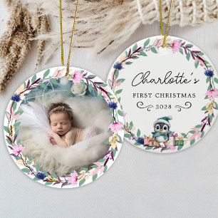 Baby's First Christmas – Rustic Wreath & Photo Ceramic Tree Decoration