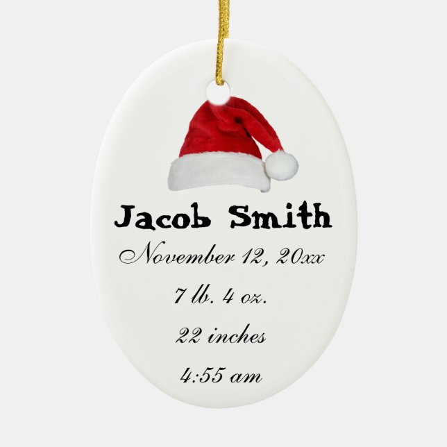 Baby's First Christmas Santa Hat Ornament (Front)