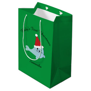 Baby's First Christmas Santa Seal Medium Gift Bag