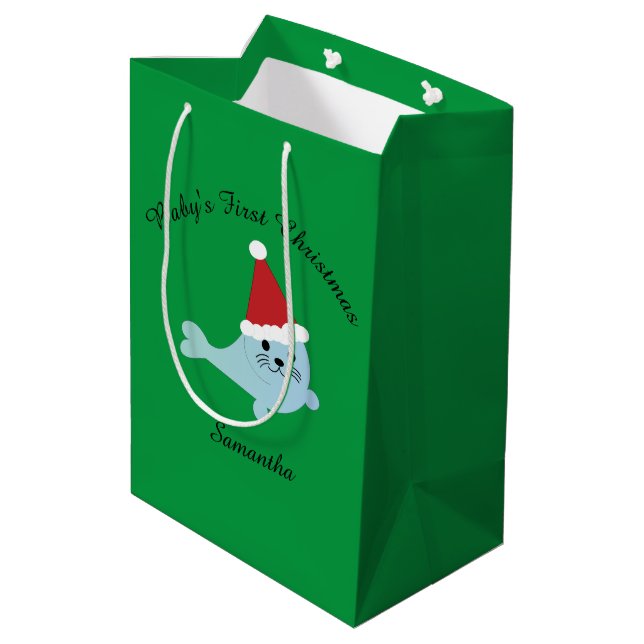 Baby's First Christmas Santa Seal Medium Gift Bag (Back Angled)