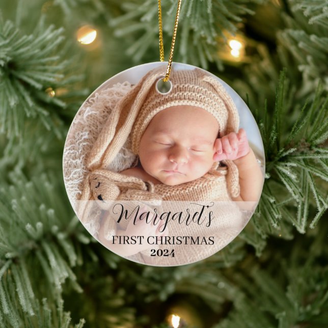 Baby's First Christmas Script Modern Elegant Ceramic Tree Decoration (Tree)