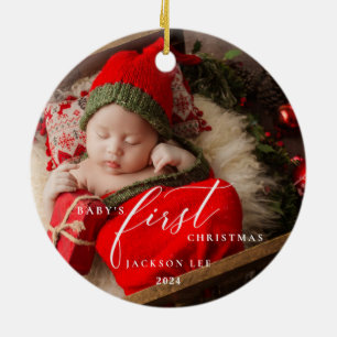 Baby's First Christmas Script Photo Ornament