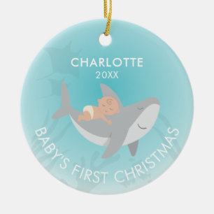 Baby's First Christmas Shark Ceramic Ornament