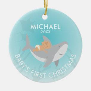 Baby's First Christmas Shark Ceramic Ornament