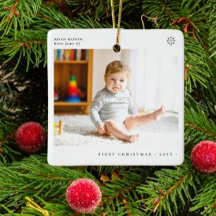 Baby's First Christmas simple modern photo Ceramic Ornament