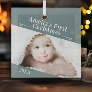 Baby's First Christmas Simple Photo Keepsake Glass Tree Decoration