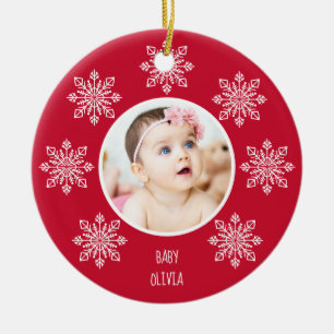Baby's First Christmas Snowflake Frame 2 Photo Ceramic Tree Decoration