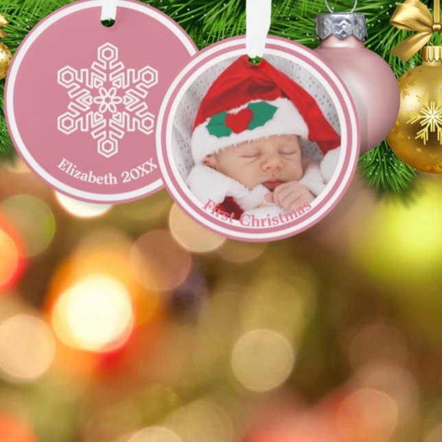 Baby's First Christmas Snowflake on Pink Ornament (Creator Uploaded)