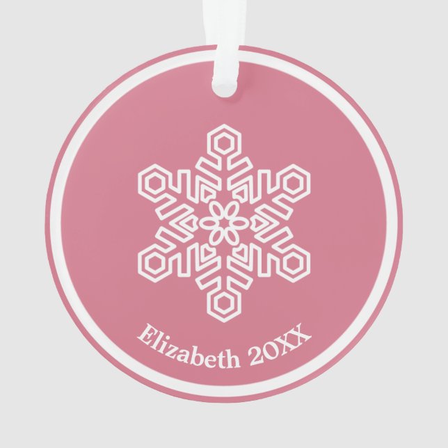 Baby's First Christmas Snowflake on Pink Ornament (Back)