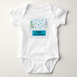 Baby's First Christmas Snowflake Owls Personalized Baby Bodysuit