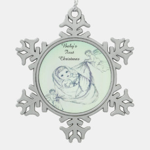 Baby's First Christmas Snowflake Pewter Christmas Ornament