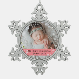 Baby's first christmas  snowflake pewter christmas ornament