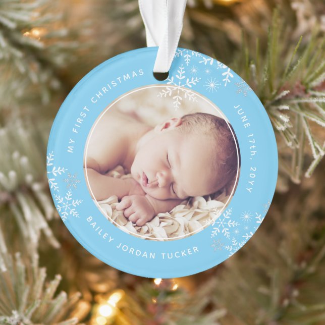 Baby's First Christmas Snowflakes Baby Boy Blue Ornament (Tree)