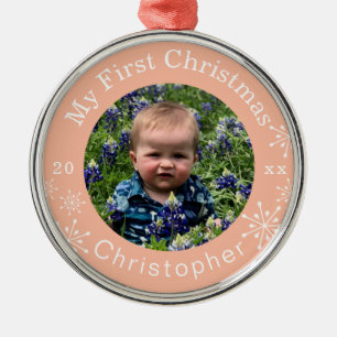 Baby's First Christmas Snowflakes Blush Custom Metal Tree Decoration