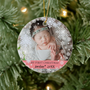Baby's first christmas snowflakes ceramic tree decoration