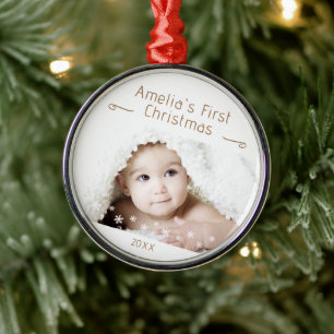 Baby's First Christmas Snowflakes Photo Keepsake Metal Tree Decoration