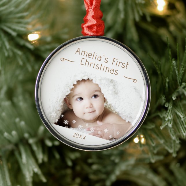 Baby's First Christmas Snowflakes Photo Keepsake Metal Tree Decoration (Tree)