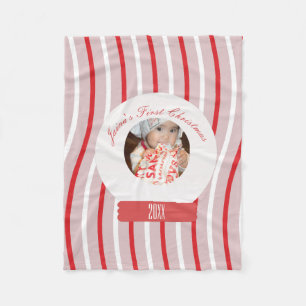 Baby's First Christmas Snowglobe Candy Cane Swirl Fleece Blanket