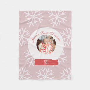 Baby's First Christmas Snowglobe Pink Snowflakes Fleece Blanket