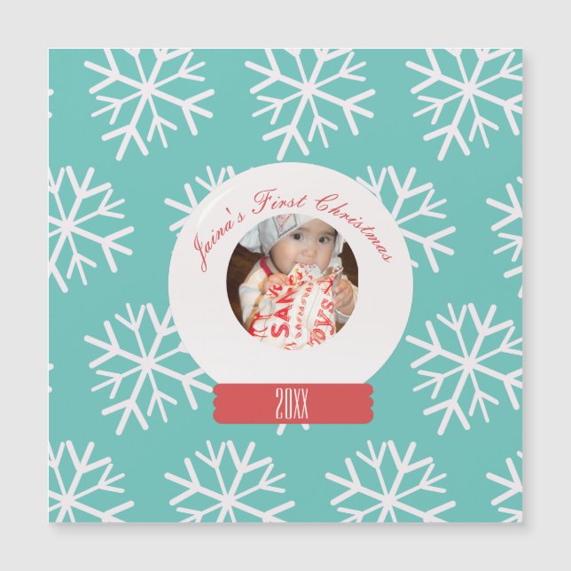 Baby's First Christmas Snowglobe Snowflakes Teal  (Front)