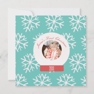 Baby's First Christmas Snowglobe Snowflakes Teal 