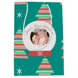 Baby's First Christmas Snowglobe Snowflakes Tree Medium Gift Bag