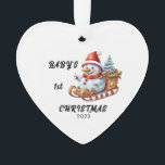 Baby's First Christmas Snowman Acrylic Ornament<br><div class="desc">Baby's First Christmas Snowman Sleigh Ornament,  Can be personalised with name of baby,  year of christmas and year.</div>