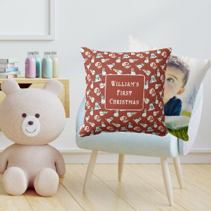 Baby's First Christmas Snowman Pattern Photo Cushion