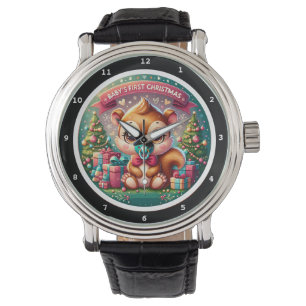 Baby's First Christmas Squirrel on a Decorative  Watch