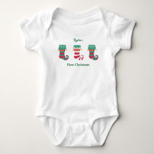 Baby's First Christmas Stockings Personalised Name Baby Bodysuit