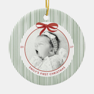 Baby's First Christmas Striped Ceramic Tree Decoration