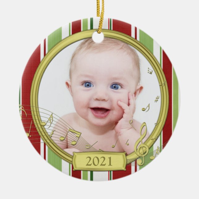 Baby's First Christmas Stripes Music Ornament (Front)
