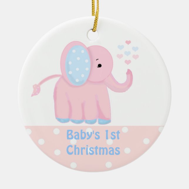 Baby's First Christmas Sweet Pink Elephant Ceramic Tree Decoration (Front)