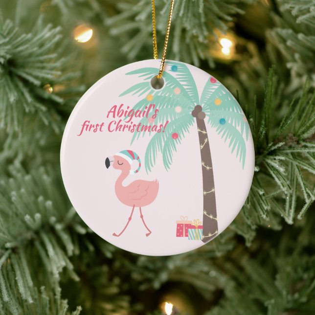Baby's First Christmas  -  Sweet Santa Flamingo Ceramic Tree Decoration (Tree)