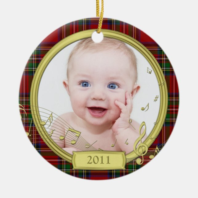 Baby's First Christmas Tartan Music Photo Ornament (Front)