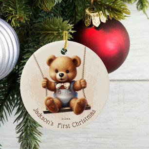 Baby's First Christmas Teddy on Swing Ceramic Tree Decoration