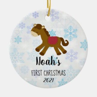 Baby's First Christmas Toy Horse Custom  Ceramic Tree Decoration