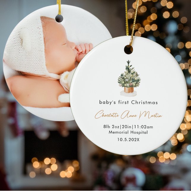 Baby's First Christmas Tree Birth Stats Photo Ceramic Tree Decoration (Creator Uploaded)