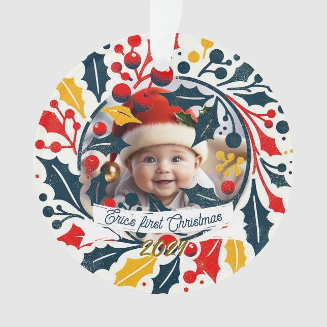 Baby's First Christmas Tricolor wreath Ornament (Front)