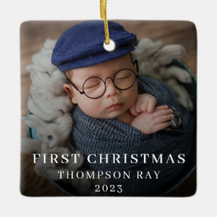 Baby's First Christmas Two Photo Newborn Cute Ceramic Ornament