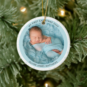 Baby's First Christmas Two Photo Snowflake  Ceramic Tree Decoration
