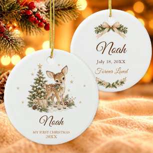 Baby's First Christmas Watercolor Deer Ceramic Tree Decoration
