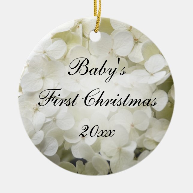Baby's First Christmas White Hydrangea Ceramic Tree Decoration (Front)
