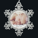 Baby's First Christmas White Silver Glitter Snowflake Pewter Christmas Ornament<br><div class="desc">This sweet ornament design features grey and silver snowflakes with space for one photo to commemorate Baby's 1st Christmas! The collection of coordinating products is available in our shop, zazzle.com/doodlelulu*. Contact us if you need this design applied to a specific product to create your own unique matching item! Thank you...</div>