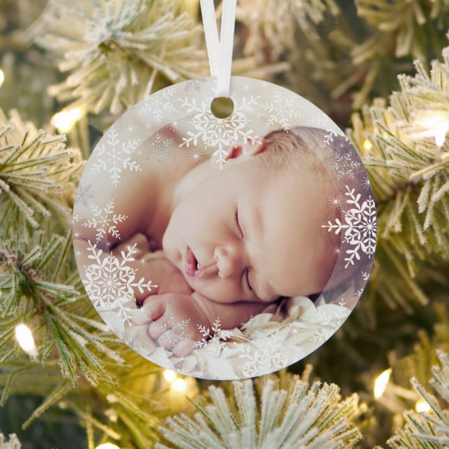 Baby's First Christmas White Silver Snowflakes Orn Metal Tree Decoration (Insitu)