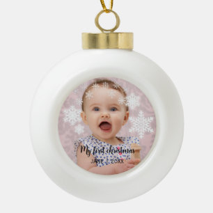 Baby's first christmas white snowflakes  ceramic ball christmas ornament